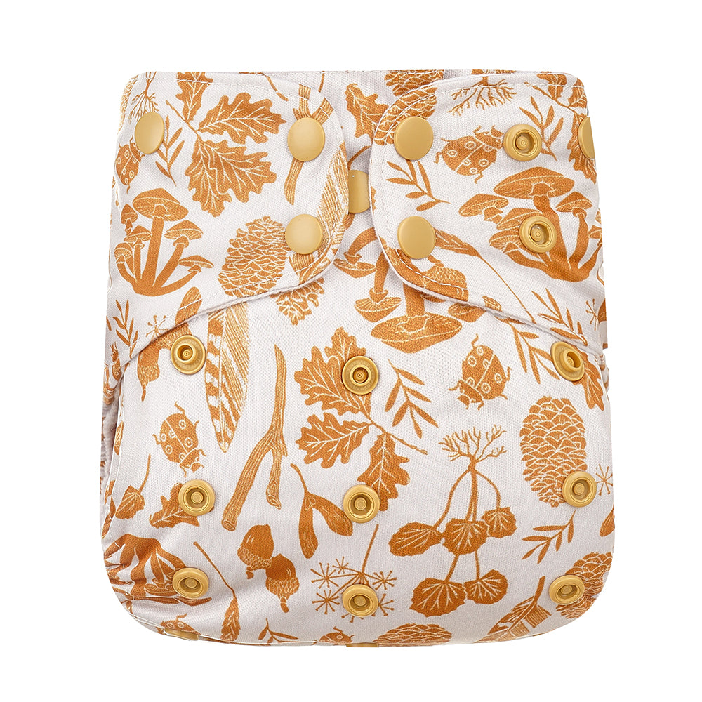 Modern cloth nappies for the neutral nursery. You'll love the earthy brown tones of this mushroom and pinecone print