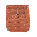 cloth nappy sunny days print - earthy brown colour with small white suns