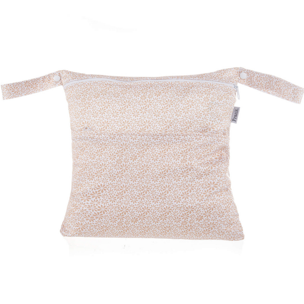 golden daisy print regular nappy wet bag - 2 separate compartments